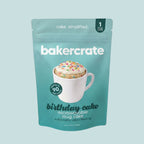 Bakercrate birthday cake microwavable mug cake pouch on teal background