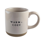 Warm + Cozy stoneware mug on white background